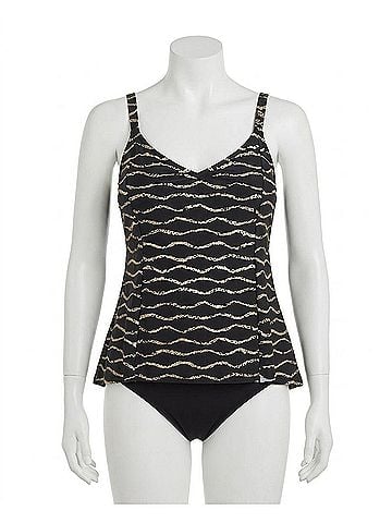Always For Me Sand Dune Plus Size Tankini Top in Black/Gold (view 1)