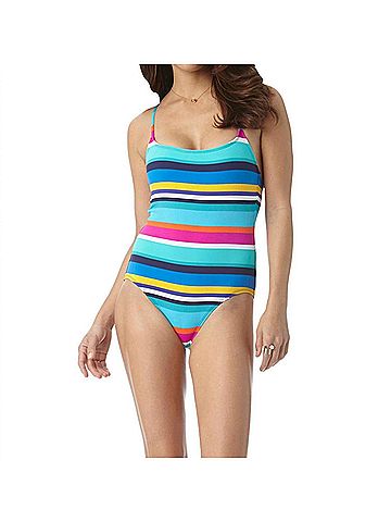 Anne Cole X-Back Lingerie One Piece Swimsuit in Rugby Stripe (view 2)