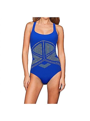 Free by Gottex Racerback One Piece Swimsuit in Blue (view 2)