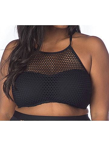 La Blanca All Meshed Up High-Neck Bikini Top - Plus Size in Black (view 2)