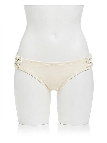Jessica Simpson Flower Power Crochet Side Shirred Hipster Bikini Bottom in Vanilla (view 1)