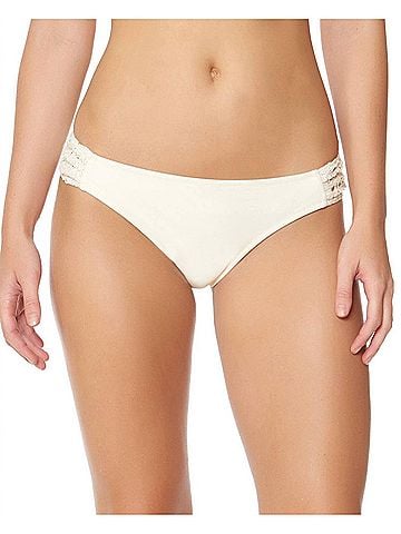 Jessica Simpson Flower Power Crochet Side Shirred Hipster Bikini Bottom in Vanilla (view 2)