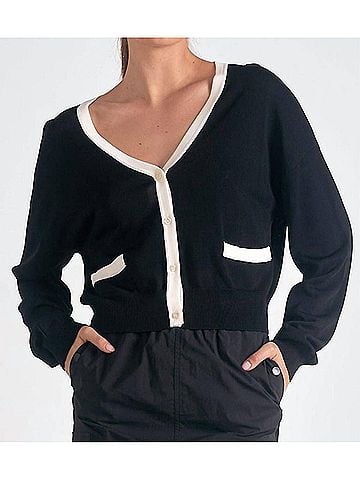 Elan Women's The Classic Cardigan in Black (view 2)