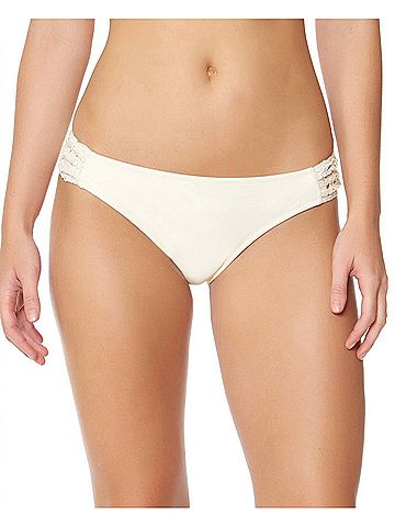 Jessica Simpson Flower Power Crochet Side Shirred Hipster Bikini Bottom in Vanilla (view 2)