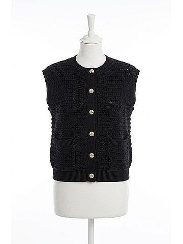 Elan Knit Button Down Detail Cardigan in Black (view 1)