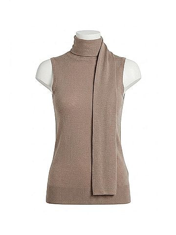 Enza Costa Tissue Cashmere Sleeveless Scarf Sweater in Walnut (view 1)