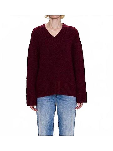 Pistola Talia Chunky V-Neck Sweater in Claret (view 2)