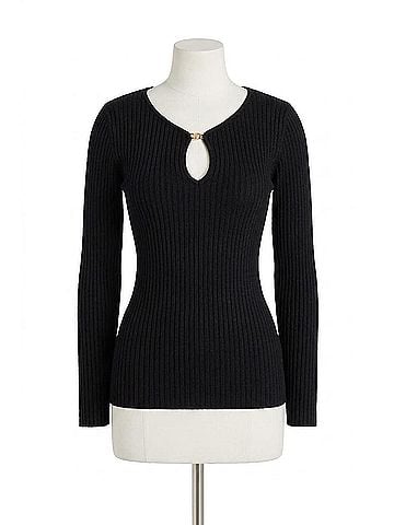 Astr Lynly Ribbed Keyhole Sweater in Black (view 1)