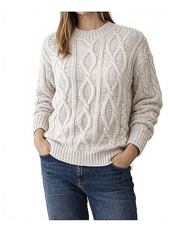 Elan Cable Knit Crewneck Sweater in Grey (view 2)