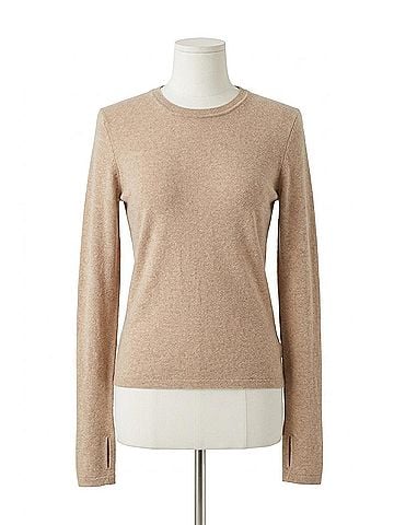 Enza Costa Cashmere New Classic Long Sleeve Crew Top in Khaki (view 1)