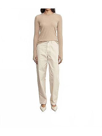 Enza Costa Cashmere New Classic Long Sleeve Crew Top in Khaki (view 2)