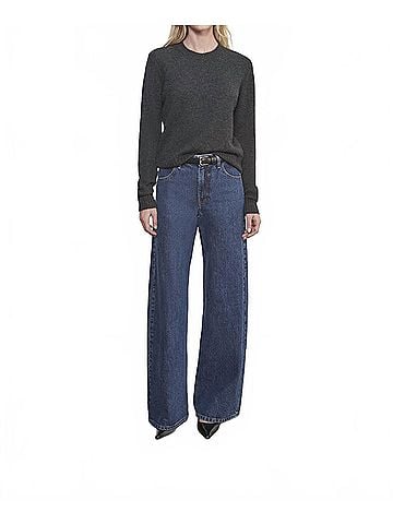 Enza Costa Cashmere Easy Long Sleeve Crew Top in Charcoal (view 2)