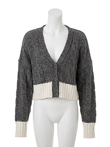 Elan Carrie Cable Crop Cardigan in Grey (view 1)