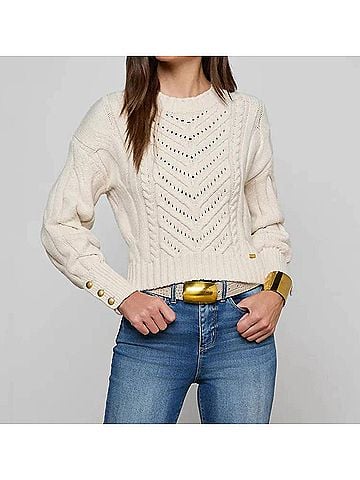 L'Agence Storm Cable Knit Sweater in Ivory/Gold (view 2)