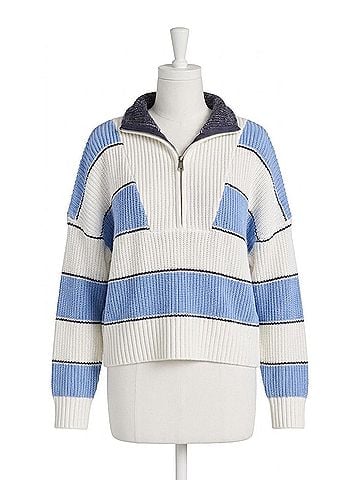 Elan Quarter Zip Colorblock Sweater Top in Light Blue (view 1)
