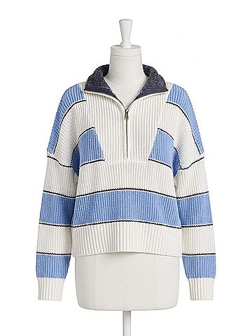 Elan Quarter Zip Colorblock Sweater Top in Light Blue (view 1)