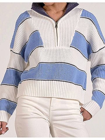 Elan Quarter Zip Colorblock Sweater Top in Light Blue (view 2)