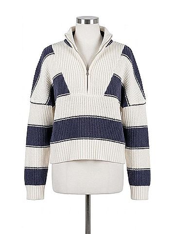 Elan Quarter Zip Colorblock Sweater Top in Navy (view 1)