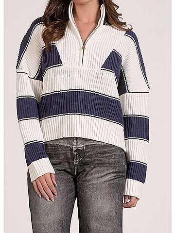 Elan Quarter Zip Colorblock Sweater Top in Navy (view 2)