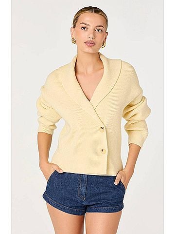 Astr Ayleen Cross-Front Collared Cardigan in Butter Yellow (view 2)