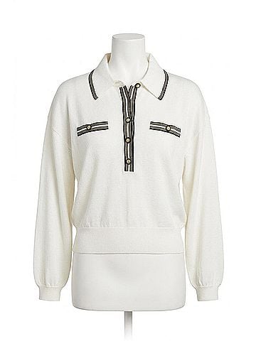 L'Agence Malaki 3/4 Sleeve Clard Sweater in Ivory/Black (view 1)