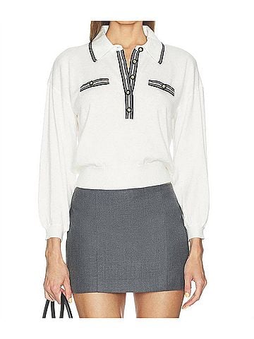 L'Agence Malaki 3/4 Sleeve Clard Sweater in Ivory/Black (view 2)
