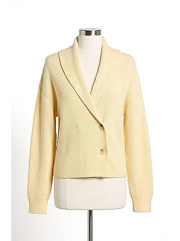Astr Ayleen Cross-Front Collared Cardigan in Butter Yellow (view 1)