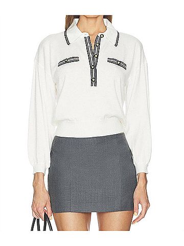L'Agence Malaki 3/4 Sleeve Clard Sweater in Ivory/Black (view 2)