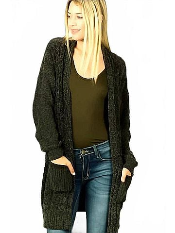 Active Basic Iris Chenille Cardigan in Black (view 2)