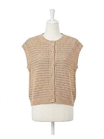 Elan Knitted Sleeveless Vest in Taupe (view 1)
