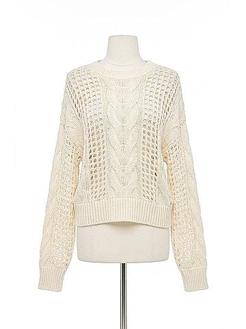 Elan Open Knit Crewneck Sweater in White (view 1)