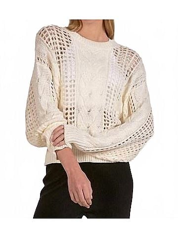 Elan Open Knit Crewneck Sweater in White (view 2)
