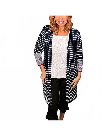 Ethyl Striped Cardigan Top in Navy/White (view 2)