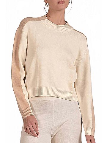 Elan Mila Colorblock Sweater in Beige (view 2)