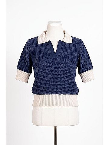Elan 3/4 Sleeve Collar Sweater Top in Blue (view 1)