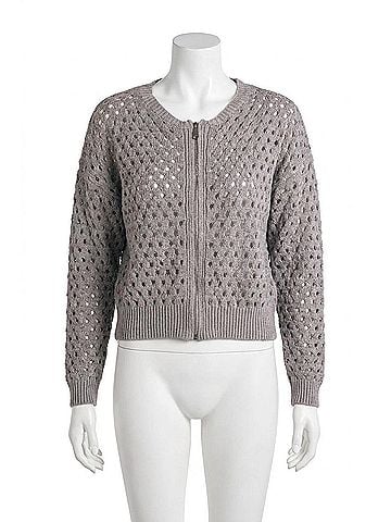 Elan Aster Crochet Detailing Cardigan in Light Grey (view 1)