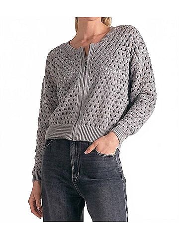 Elan Aster Crochet Detailing Cardigan in Light Grey (view 2)