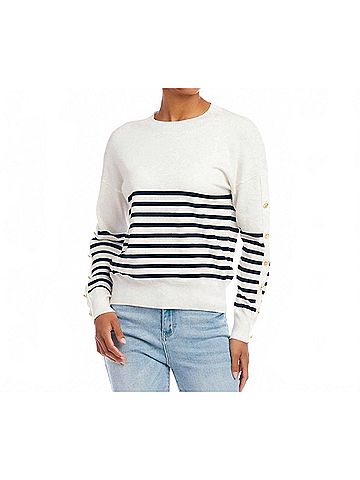 Karen Kane Button Detail Sweater in Stripe (view 2)