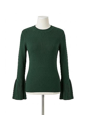 Zimmermann Bell Sleeve Rib Sweater in Dark Green (view 1)