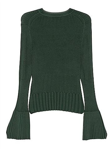 Zimmermann Bell Sleeve Rib Sweater in Dark Green (view 2)