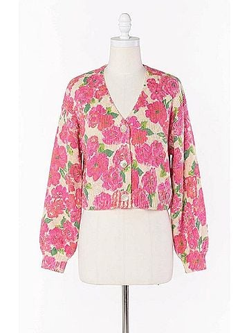 Show Me Your Mumu Clemmie V-Neck Cardigan in Pink Floral Soiree (view 1)