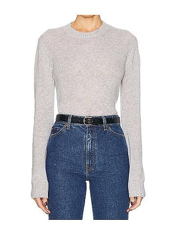 Enza Costa Cashmere Easy Long Sleeve Crew Neck Sweater in Heather Grey (view 2)