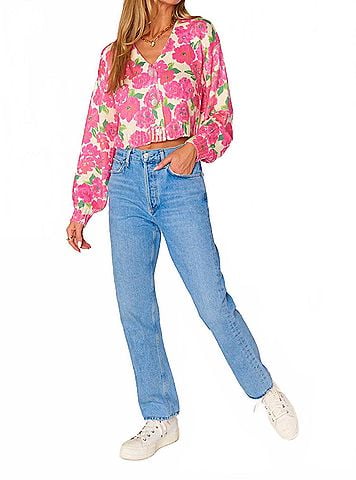 Show Me Your Mumu Clemmie V-Neck Cardigan in Pink Floral Soiree (view 2)