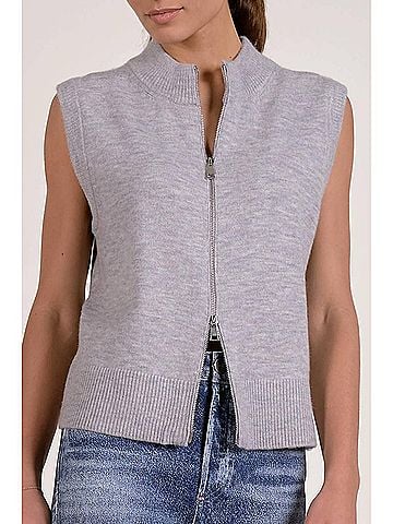 Elan Mockneck Full Zip Sleeveless Sweater in Grey (view 2)
