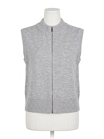 Elan Mockneck Full Zip Sleeveless Sweater in Grey (view 1)