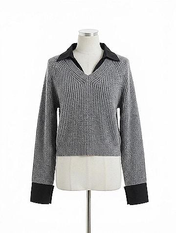 Elan Little Stevie Layered Sweater/Shirt Combo in Grey/Black (view 1)