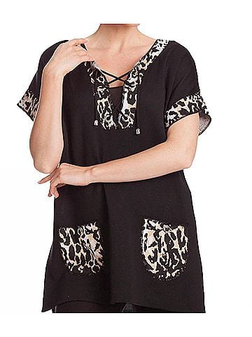 Angel Leopard Tie Up Poncho in Black/Champagne (view 2)