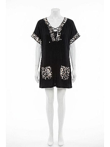 Angel Leopard Tie Up Poncho in Black/Champagne (view 1)