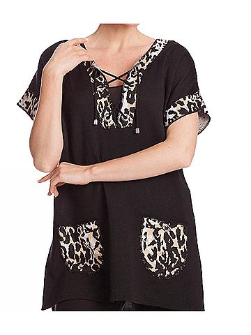 Angel Leopard Tie Up Poncho in Black/Champagne (view 2)