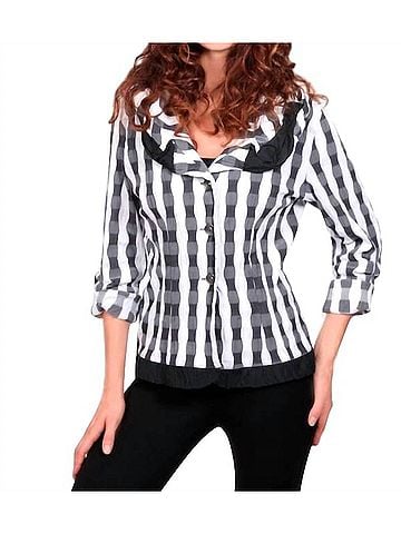 Angel Checkerboard Ruffled Cardigan in Black/White (view 2)